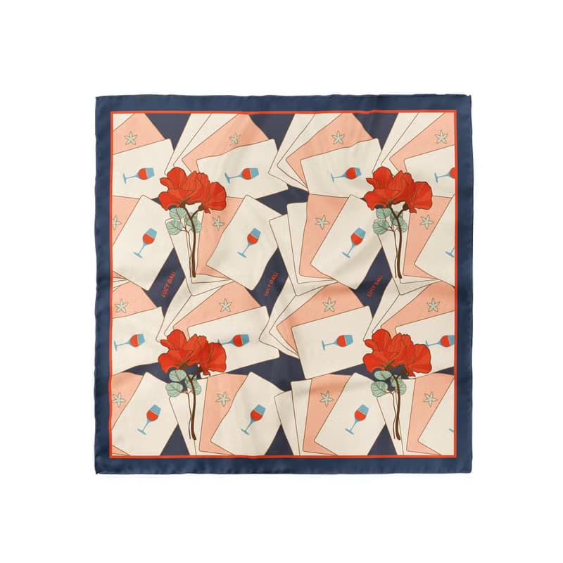 ::真絲絲巾100%silk:: — 紙牌花卉印花方巾質感禮物