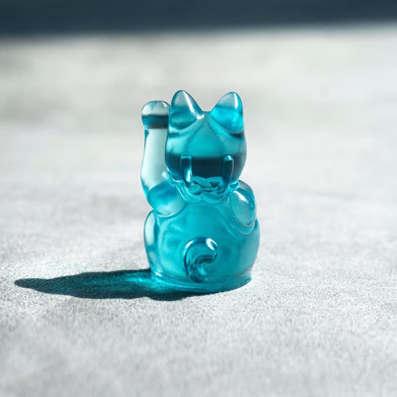 3cm 招財貓巴夫-透明藍