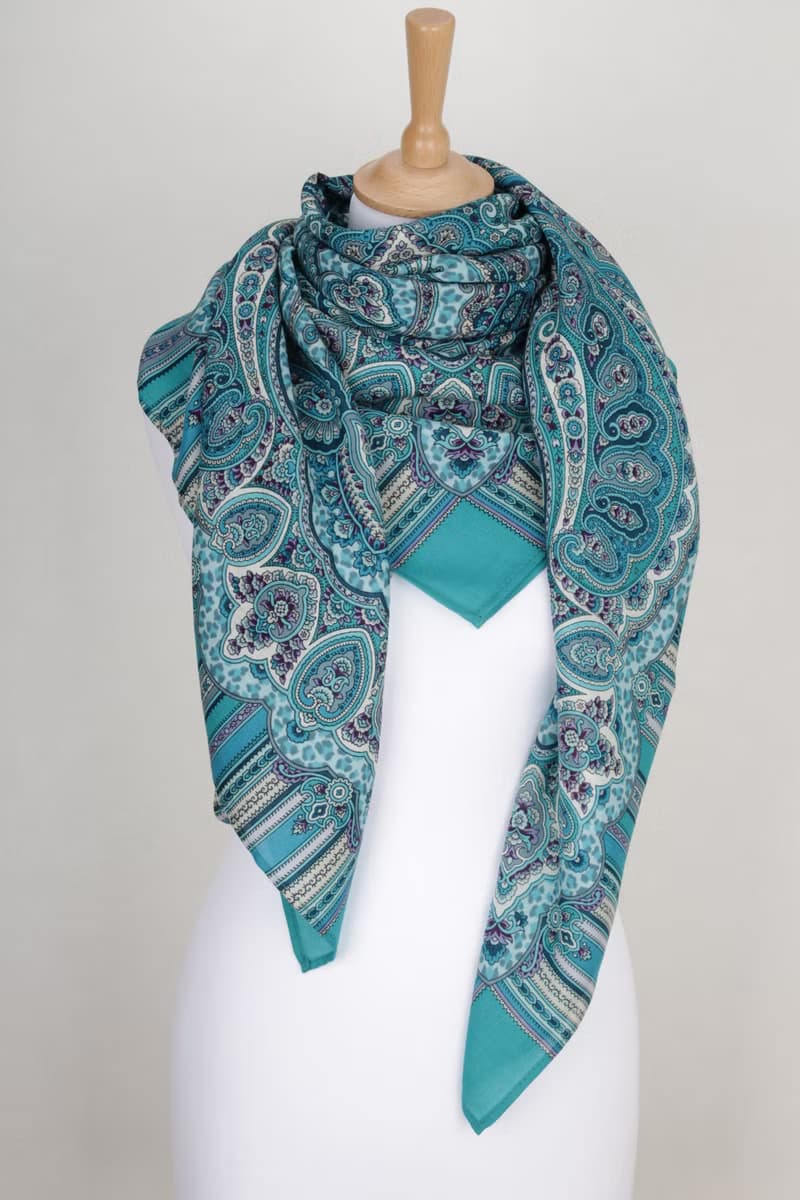 Original Pavlovo Posad Russian Shawl 100% Wool Woolen Scarf 125x125 cm 2040-3 N