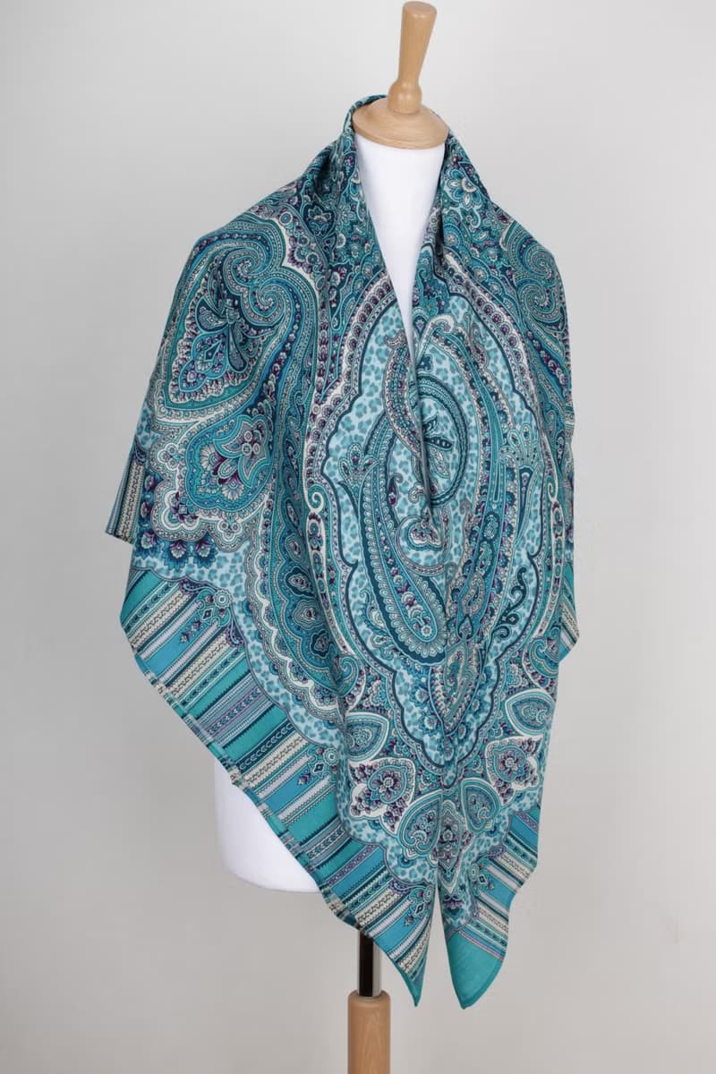 Original Pavlovo Posad Russian Shawl 100% Wool Woolen Scarf 125x125 cm 2040-3 N