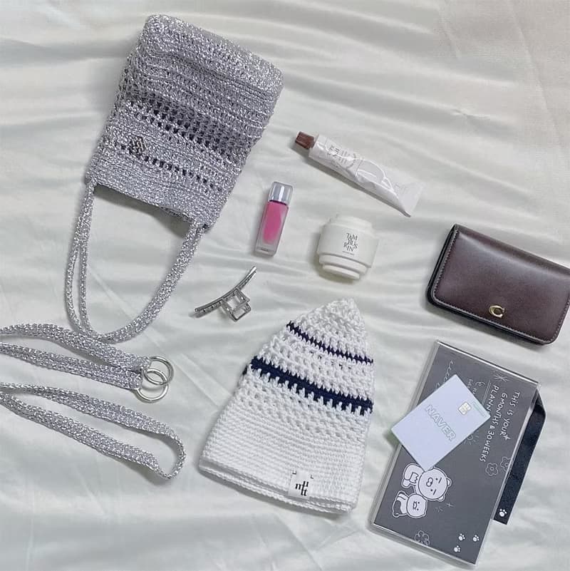 Silver Metallic Square Crochet Mini Tote Bag