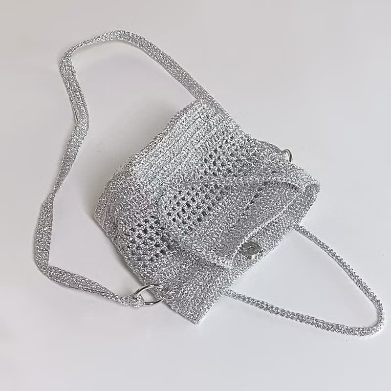 Silver Metallic Square Crochet Mini Tote Bag
