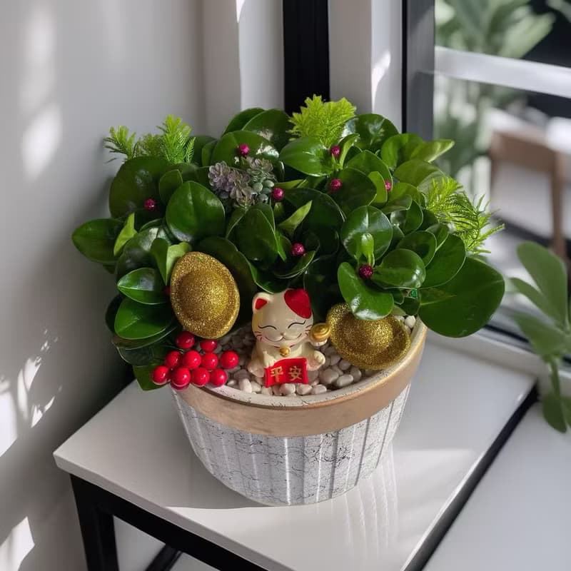 【招財貓】圓葉招財樹組合盆栽 開幕新居喬遷升官送禮 自用擺設