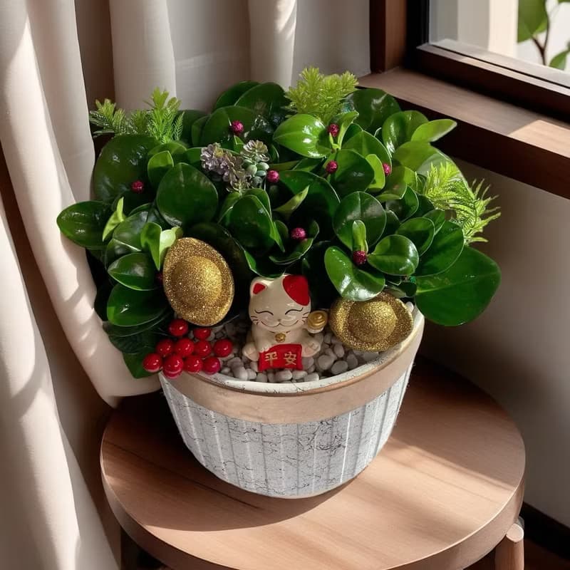 【招財貓】圓葉招財樹組合盆栽 開幕新居喬遷升官送禮 自用擺設