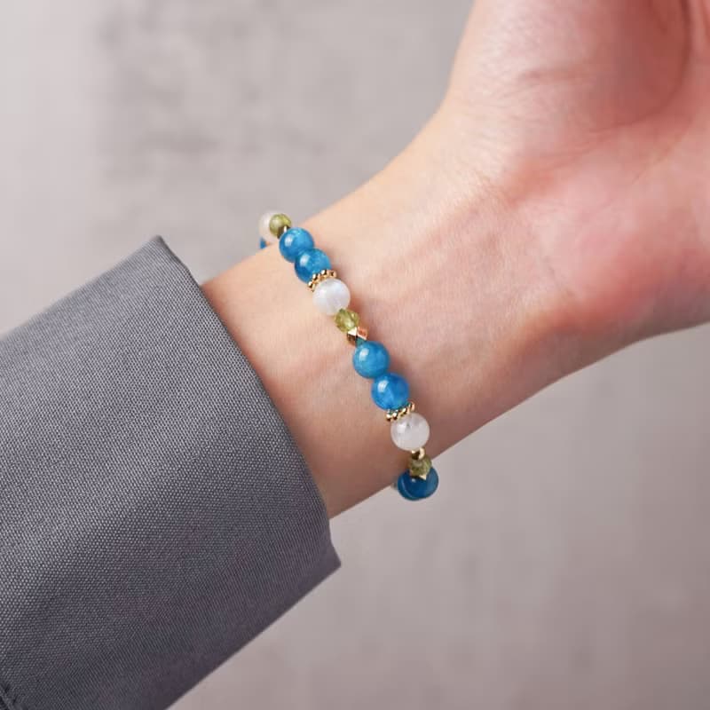 亞特蘭提斯的祕寶 // 藍磷灰石月光石橄欖石 手鍊 // 溝通 人緣