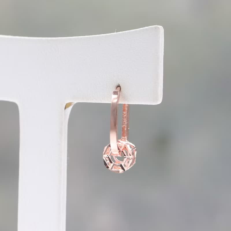 14K 三用方形切割花球耳扣耳環