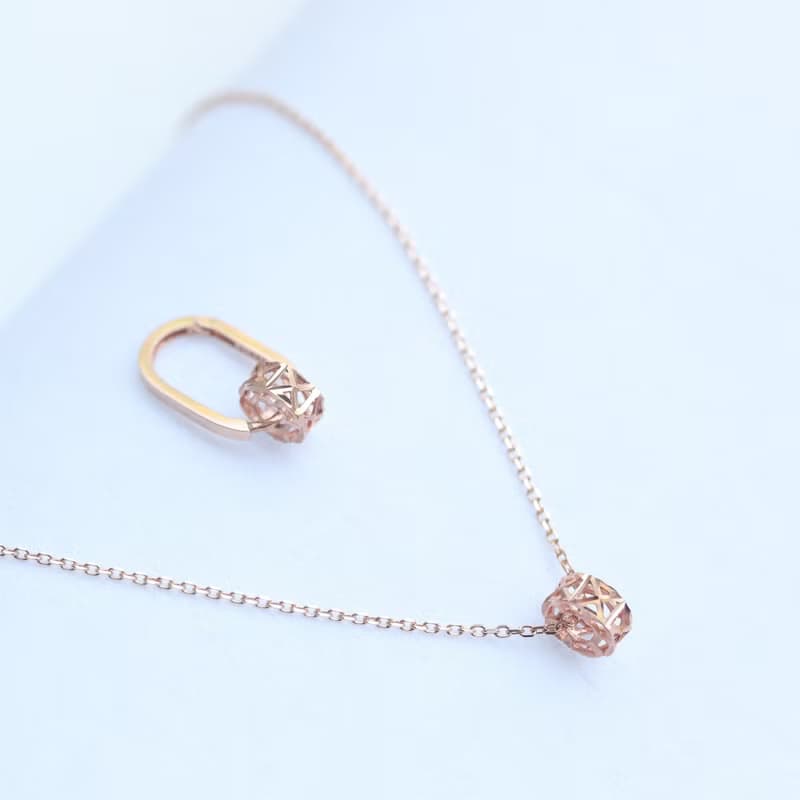 14K 三用方形切割花球耳扣耳環