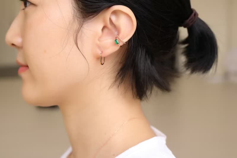 14K 三用方形切割花球耳扣耳環