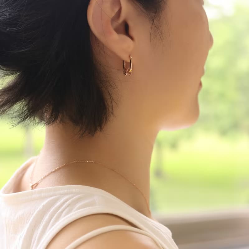 14K 三用方形切割花球耳扣耳環