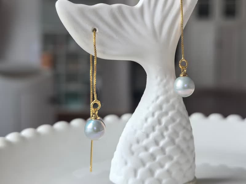 萬戴法 天然淡水珍珠 天然銀藍色 純銀 耳線