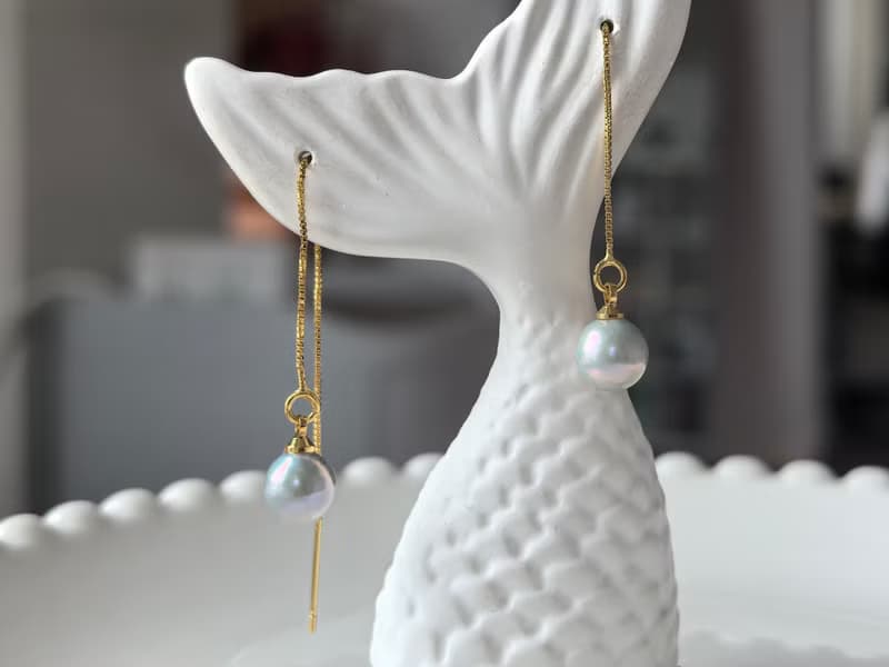 萬戴法 天然淡水珍珠 天然銀藍色 純銀 耳線