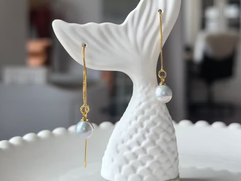 萬戴法 天然淡水珍珠 天然銀藍色 純銀 耳線