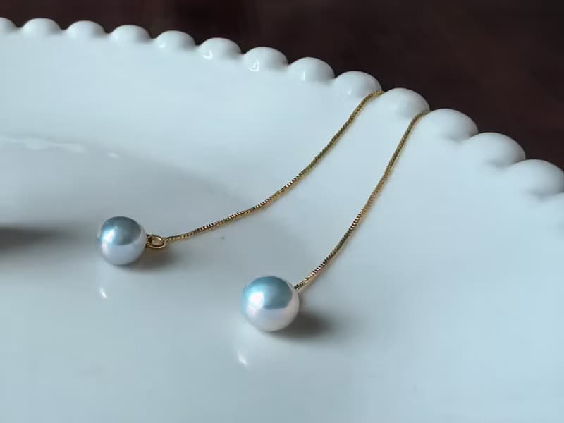 萬戴法 天然淡水珍珠 天然銀藍色 純銀 耳線