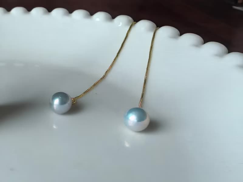 萬戴法 天然淡水珍珠 天然銀藍色 純銀 耳線