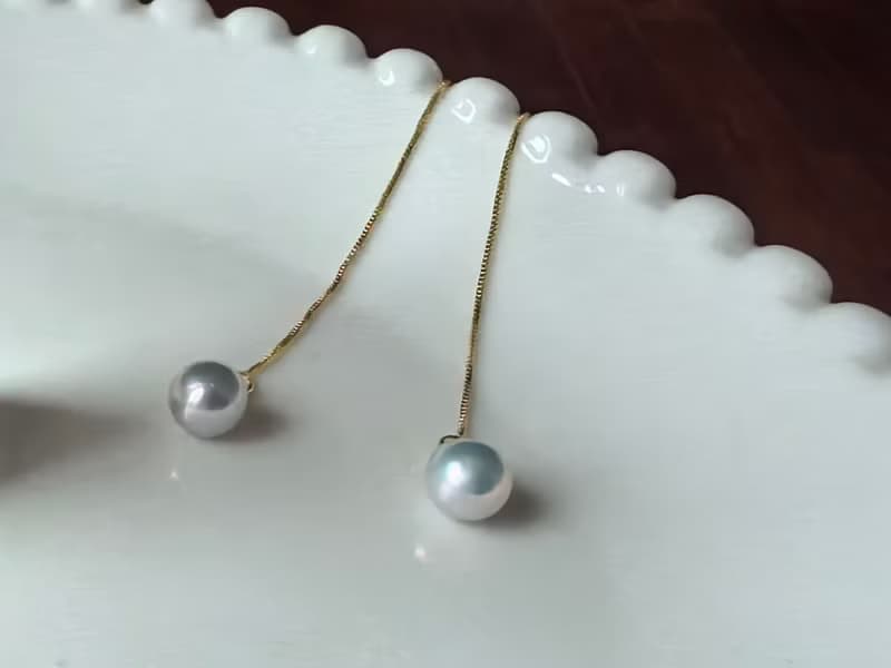 萬戴法 天然淡水珍珠 天然銀藍色 純銀 耳線