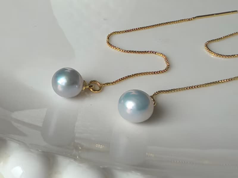 萬戴法 天然淡水珍珠 天然銀藍色 純銀 耳線