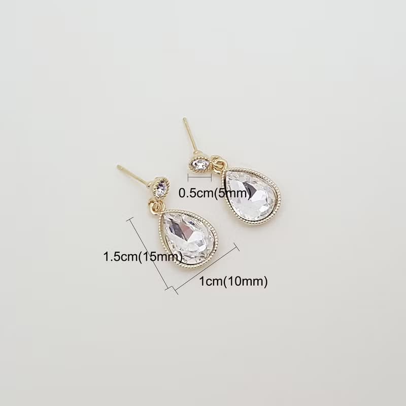 14kgf CZ white drop crystal stud earring