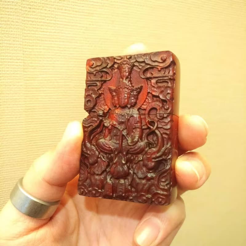 觀音 立體雕刻紫檀木煤油打火機殼 ZIPPO替換殼 打火機裝飾殼