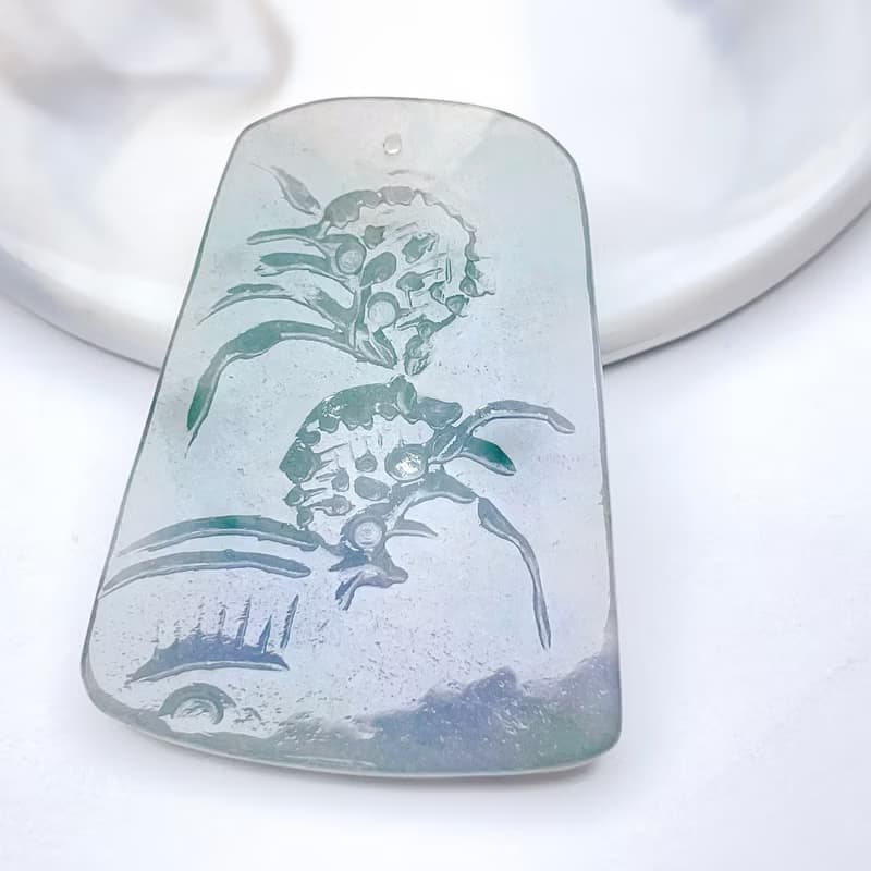 冰種飄藍花山水牌 | 天然緬甸玉翡翠A貨 | 送禮