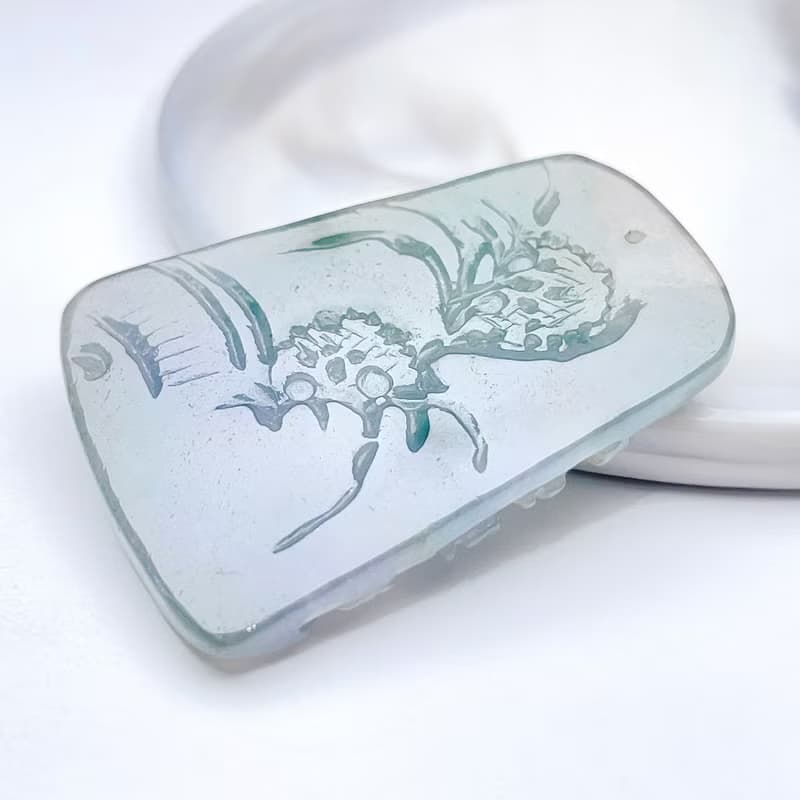 冰種飄藍花山水牌 | 天然緬甸玉翡翠A貨 | 送禮