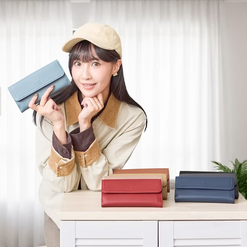 納帕雙面收納牛皮長夾4103(灰藍色)