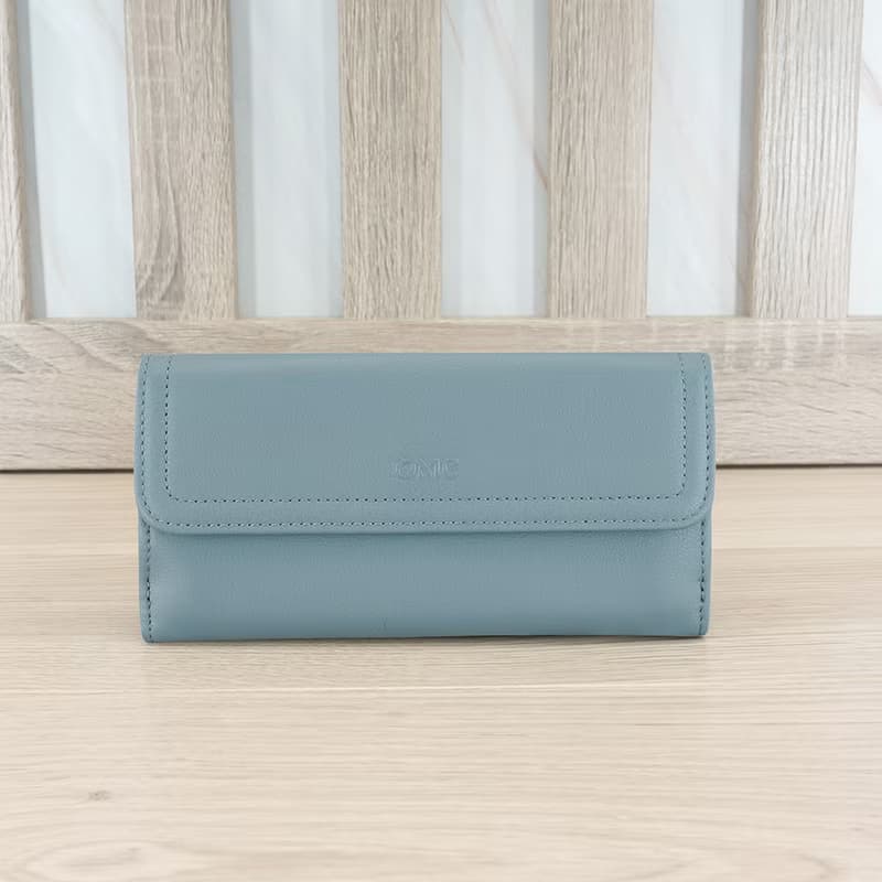 納帕雙面收納牛皮長夾4103(灰藍色)