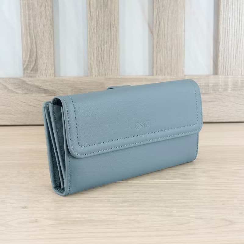 納帕雙面收納牛皮長夾4103(灰藍色)