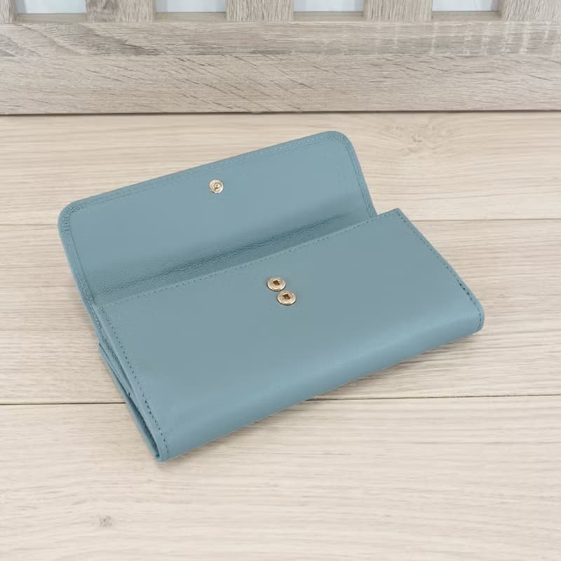 納帕雙面收納牛皮長夾4103(灰藍色)