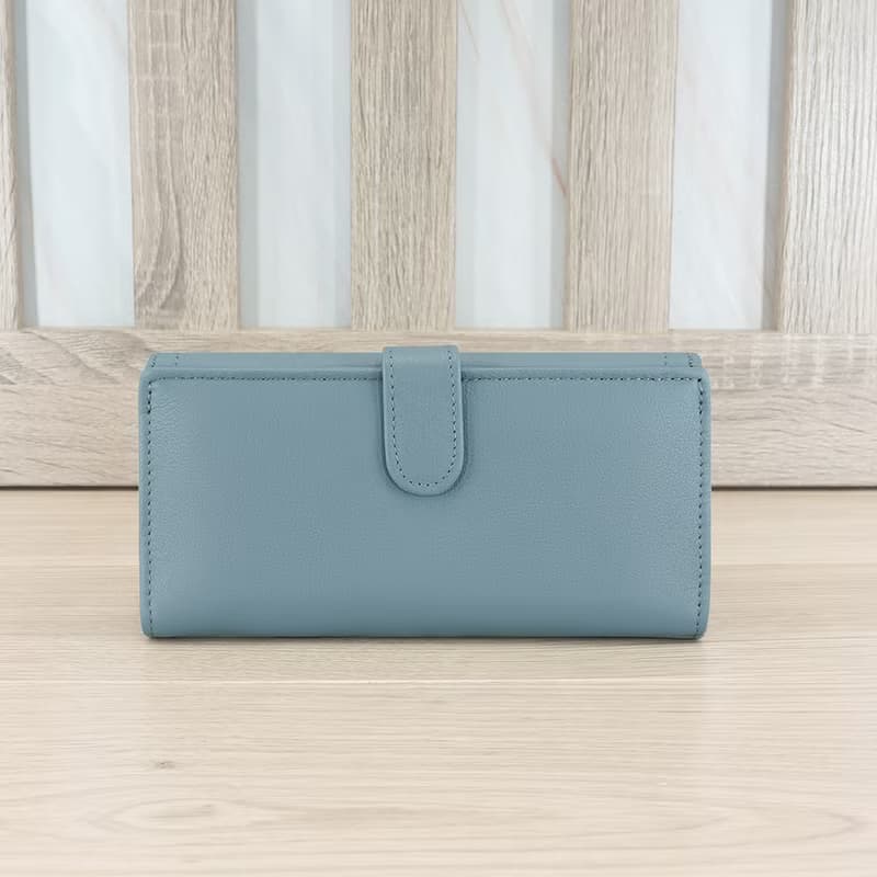 納帕雙面收納牛皮長夾4103(灰藍色)