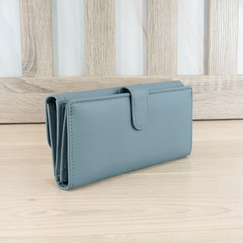 納帕雙面收納牛皮長夾4103(灰藍色)