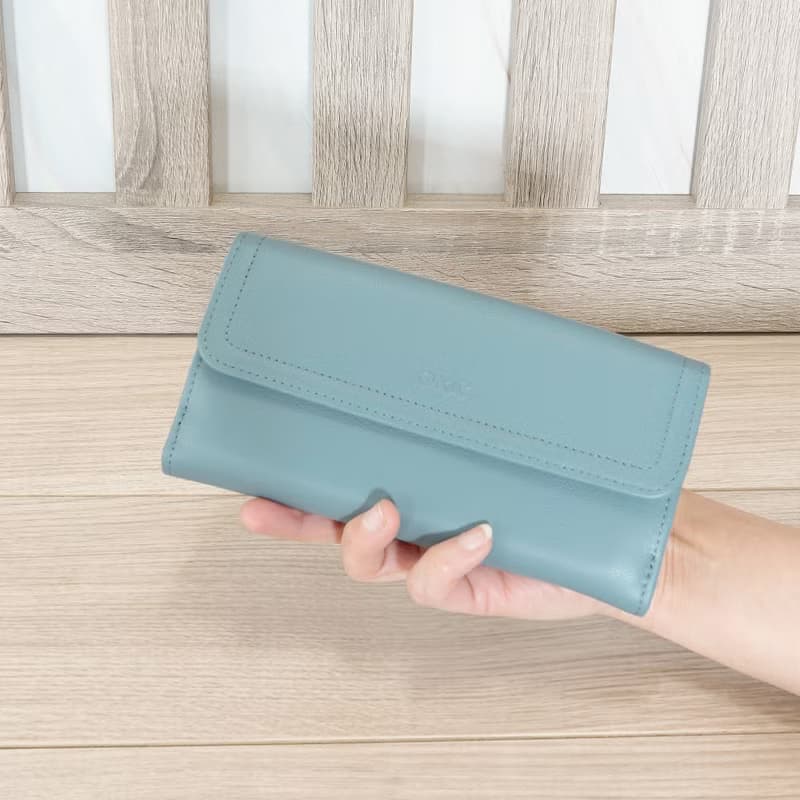 納帕雙面收納牛皮長夾4103(灰藍色)