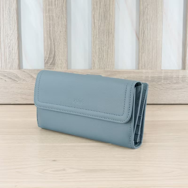 納帕雙面收納牛皮長夾4103(灰藍色)