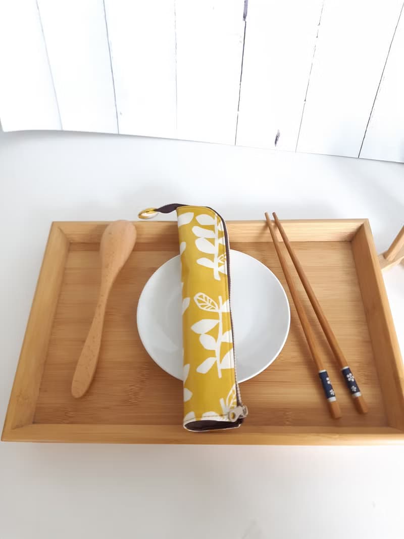 葉子餐具袋--一人份、日本防水布-野餐外出旅行環保小物