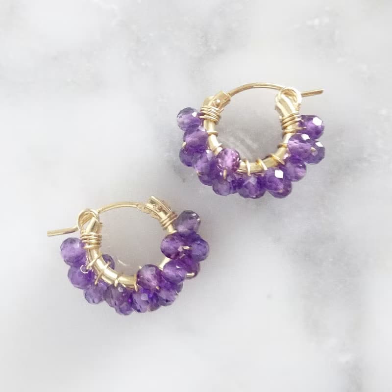 14kgf Amethyst pave pierced earring / earring