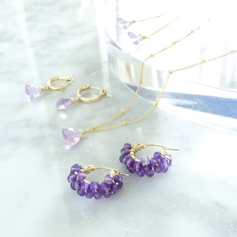 14kgf Amethyst pave pierced earring / earring