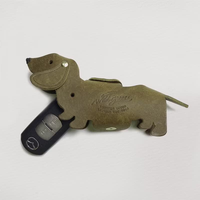 相愛臘腸狗汽車鑰匙包 | 墨綠灰 Car Key Case