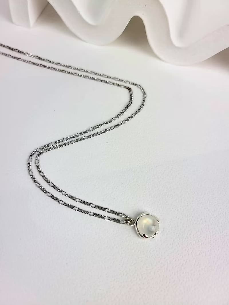 A.pearl 彩虹光 月光石 純銀項鍊 / 水晶氣質款 / 輕珠寶