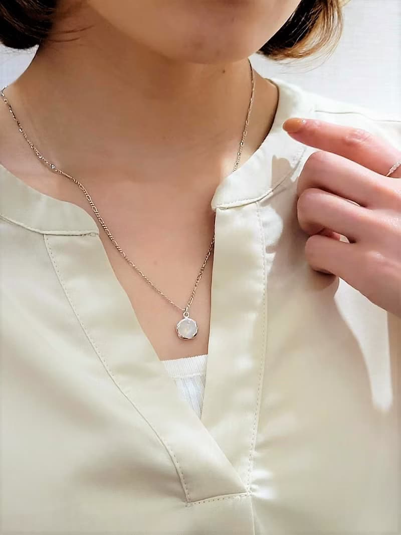 A.pearl 彩虹光 月光石 純銀項鍊 / 水晶氣質款 / 輕珠寶