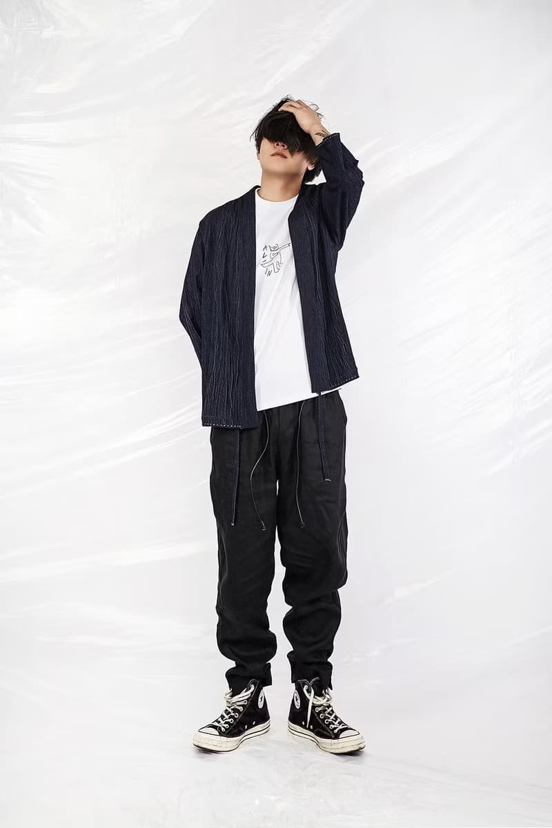JANWONG 褶皱棉麻KIMONO和服7分袖道袍夹克外套