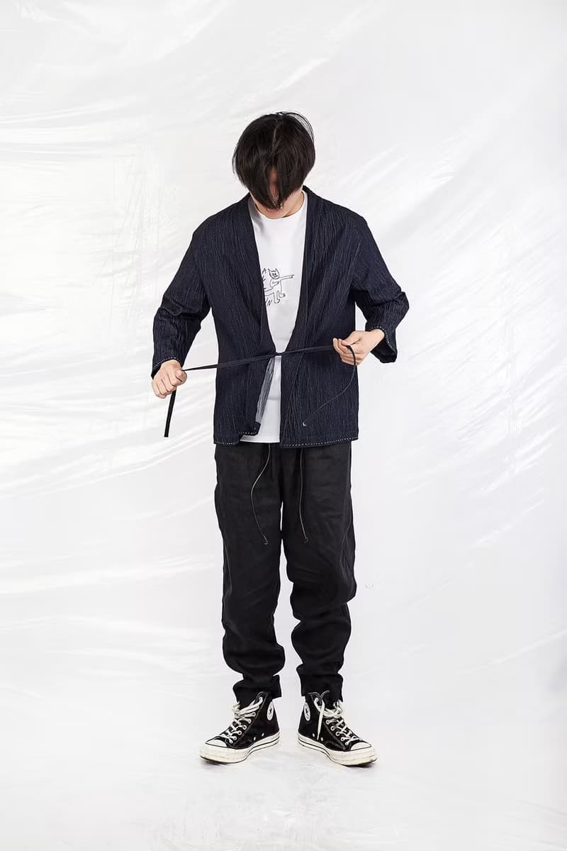 JANWONG 褶皱棉麻KIMONO和服7分袖道袍夹克外套