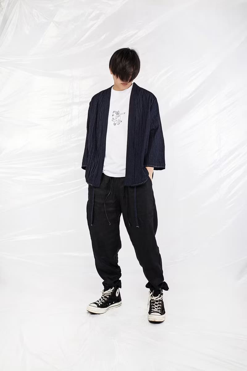 JANWONG 褶皱棉麻KIMONO和服7分袖道袍夹克外套