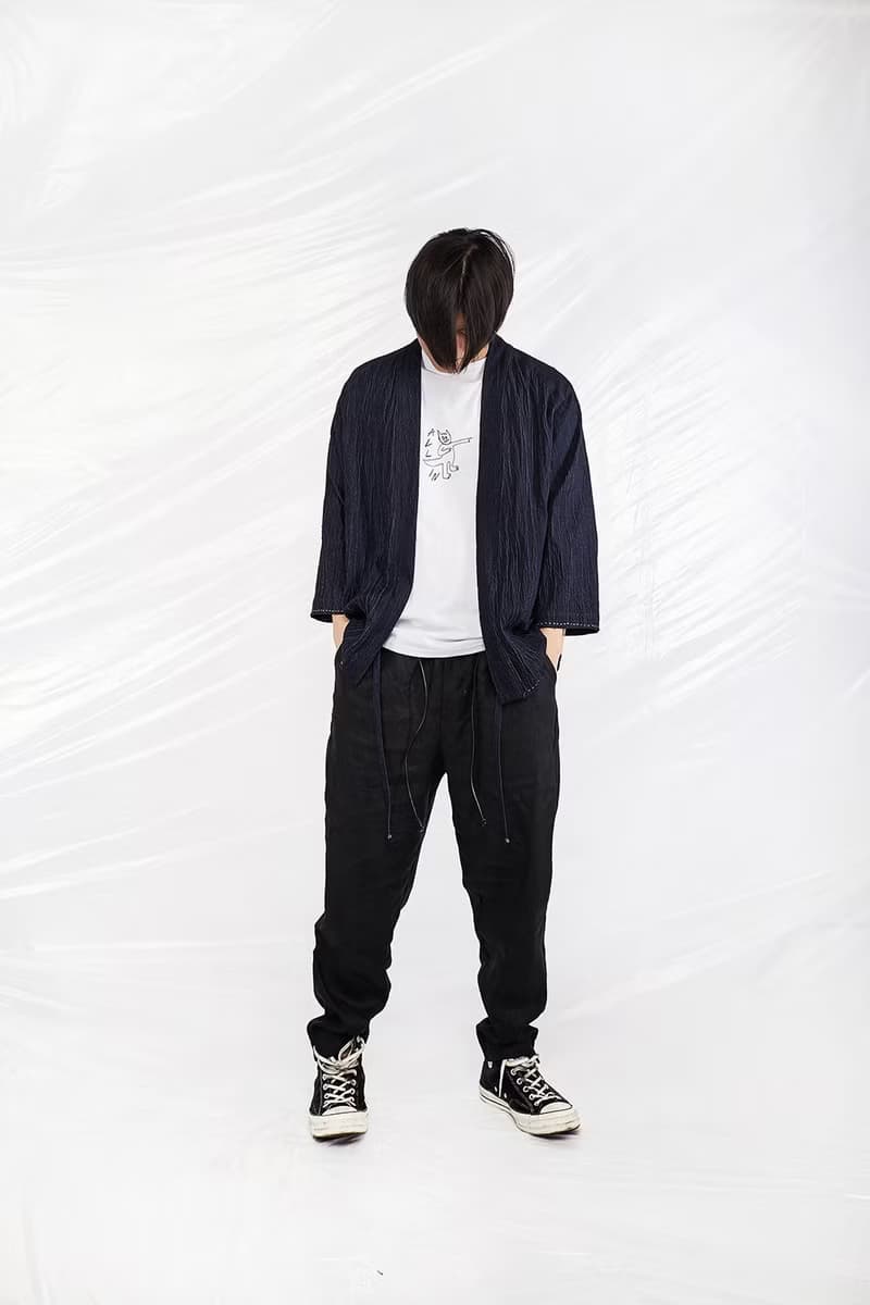 JANWONG 褶皱棉麻KIMONO和服7分袖道袍夹克外套