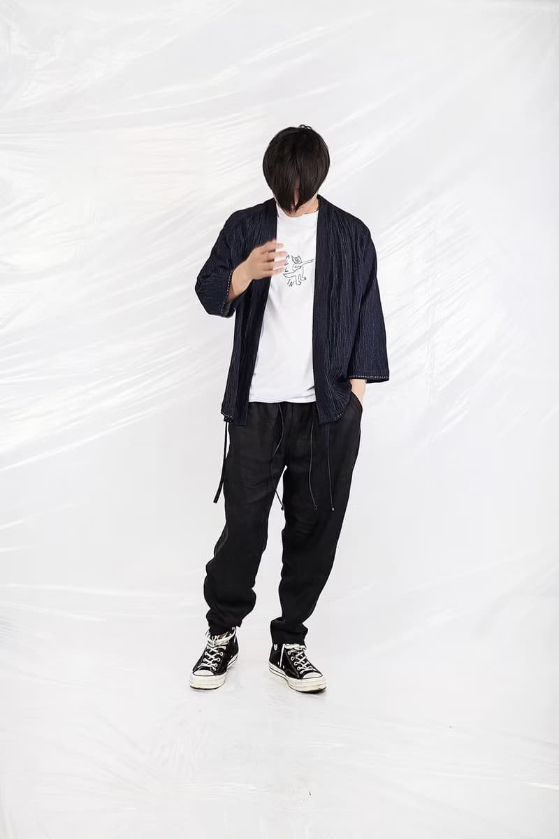 JANWONG 褶皱棉麻KIMONO和服7分袖道袍夹克外套