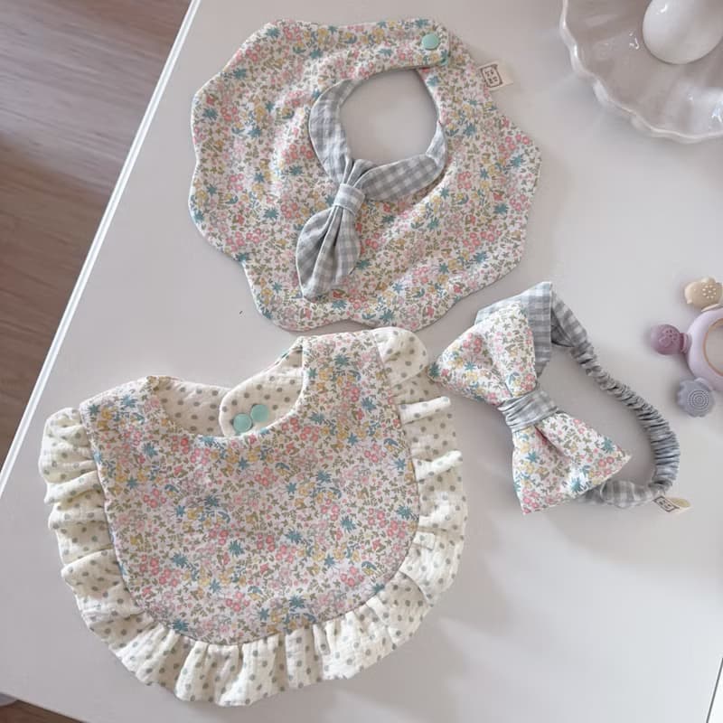 (可單買) 春野糖花 三件組 韓國天然染色公主花瓣領兜