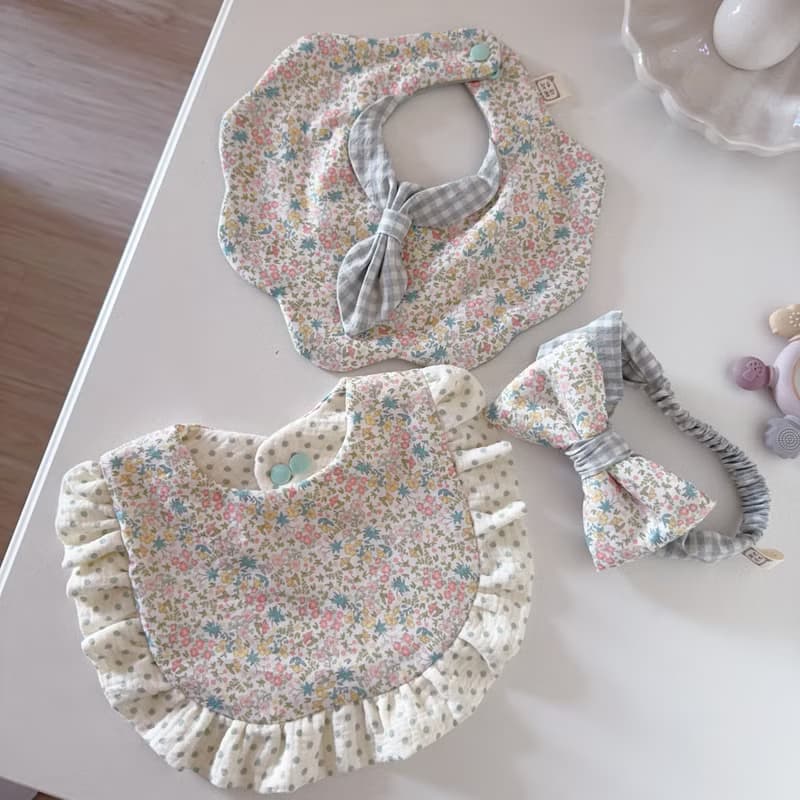 (可單買) 春野糖花 三件組 韓國天然染色公主花瓣領兜