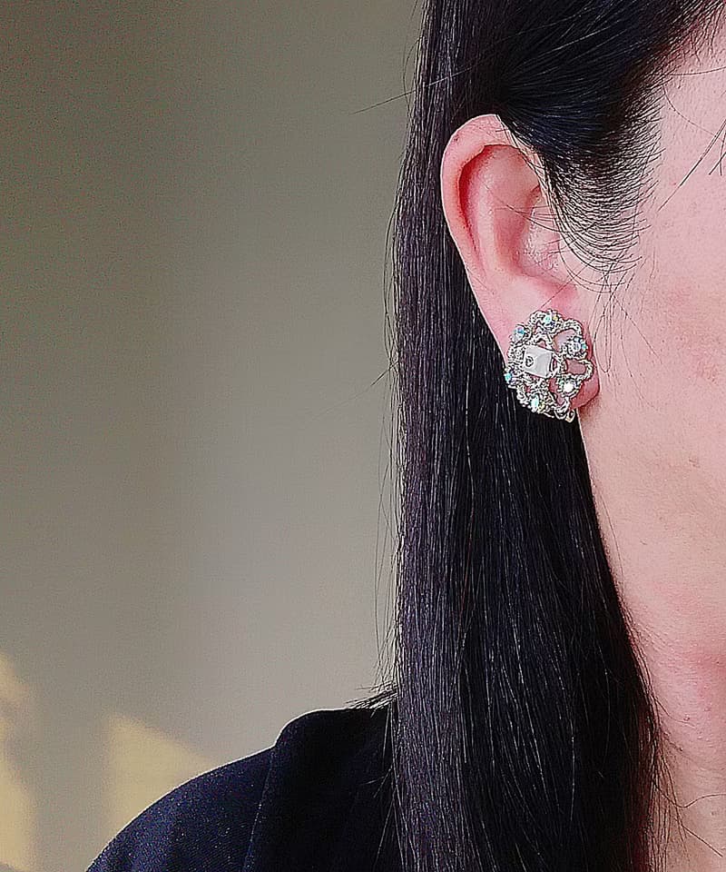 vintage jewelry  唯美極光萊茵六角星 夾式耳環