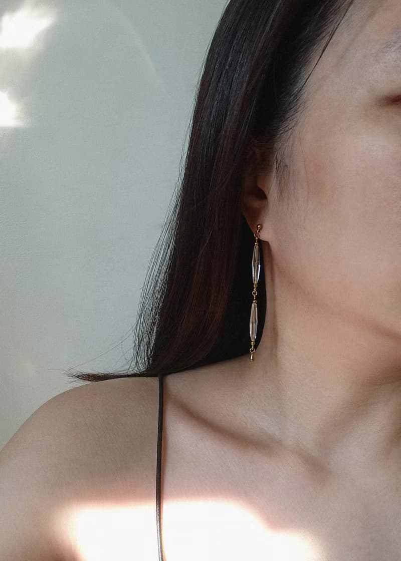 透明古典長耳環 / 角切玻璃