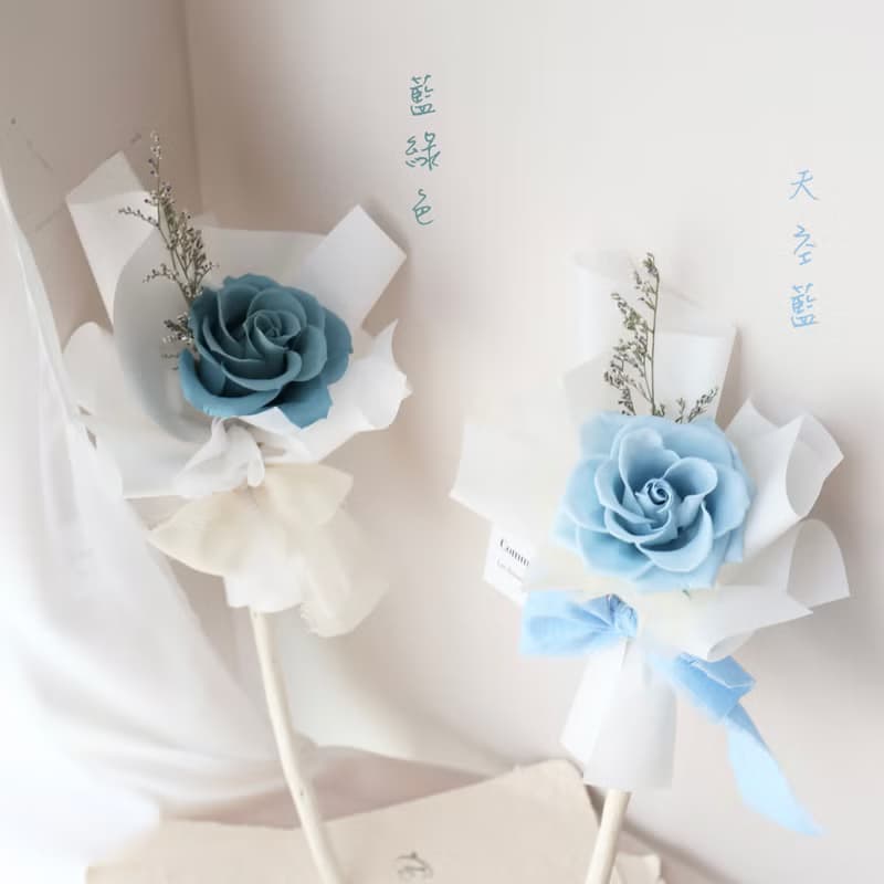 冷色系 單朵永生花玫瑰花束  六色 情人節花束 生日 週年 求婚