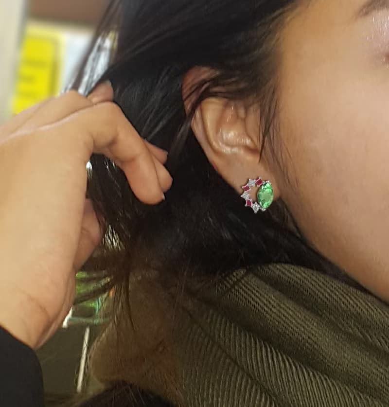 Real 9K White Gold Tsavorite Marquise Earrings Stud / Earrings Fine Jewelry