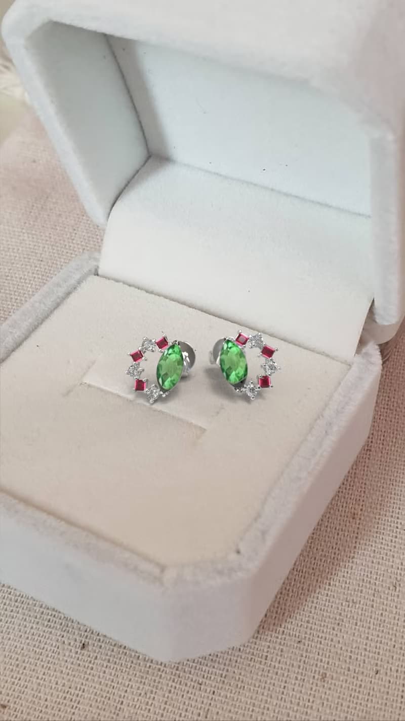 Real 9K White Gold Tsavorite Marquise Earrings Stud / Earrings Fine Jewelry